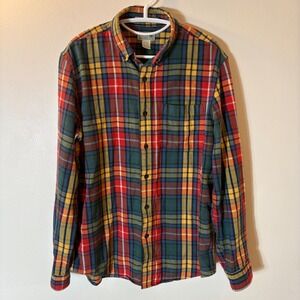 L.L. Bean Mens Slightly Fitted Flannel Shirt Multicolor Plaid Cotton Size Medium